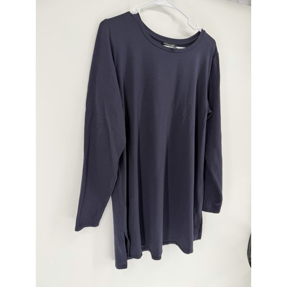 Eileen Fisher Womens Blue Long-Sleeve Crewneck Jersey Tunic Side Slit Size Large - Picture 5 of 8